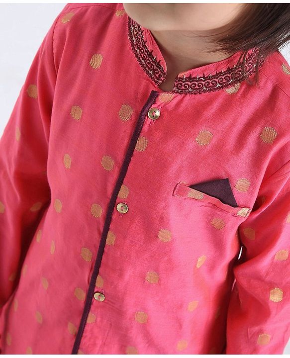 Babyhug Full Sleeves Kurta With Dhoti Polka Dot Print - Pink