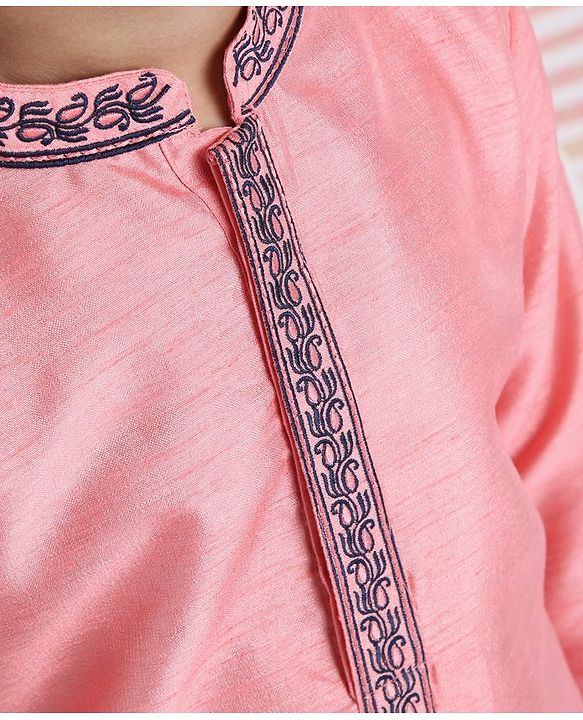 Babyhug Full Sleeves Asymmetrical Kurta And Pyjama Embroidered - Pink Navy Blue