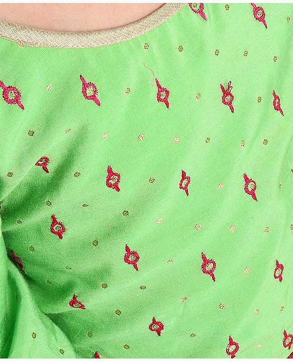 Babyhug Lehenga & 3/4 Sleeves Embroidered Choli Set With Dupatta - Green
