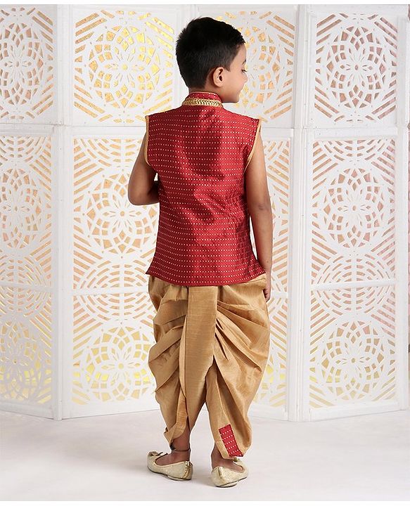 Babyhug Sleeveless Jacket & Dhoti Set Zari Work - Maroon Golden - 4-5Y Maroon