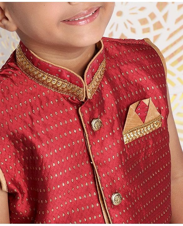 Babyhug Sleeveless Jacket & Dhoti Set Zari Work - Maroon Golden - 4-5Y Maroon