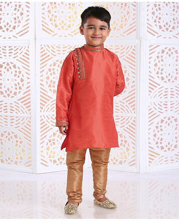 Babyhug Full Sleeves Embroidered Kurta Pyjama Set - Orange