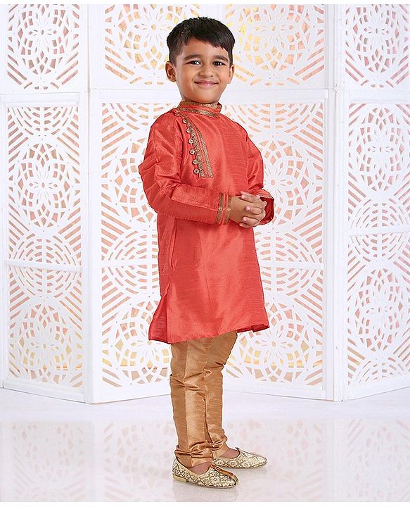 Babyhug Full Sleeves Embroidered Kurta Pyjama Set - Orange