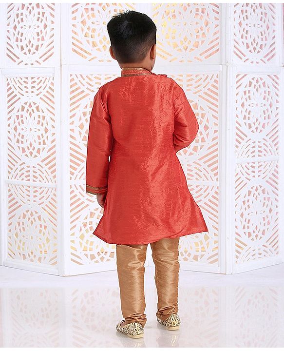Babyhug Full Sleeves Embroidered Kurta Pyjama Set - Orange
