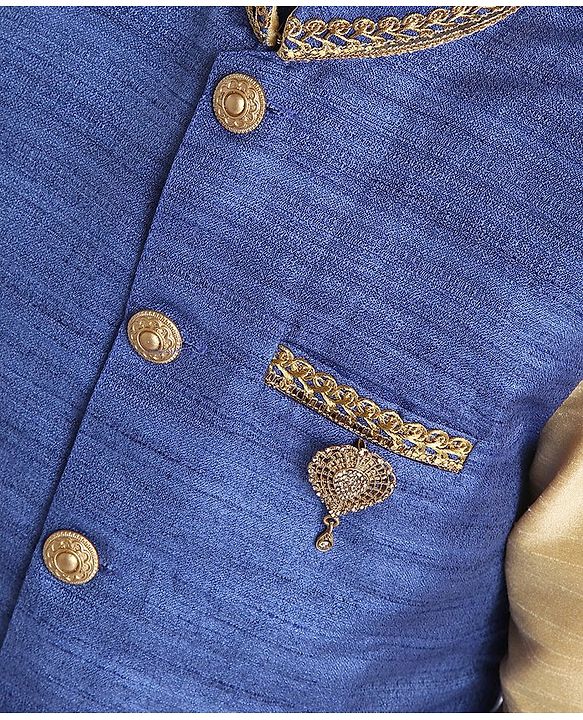 Babyhug Full Sleeves Kurta Pyjama And Dhoti With Jacket - Blue Golden