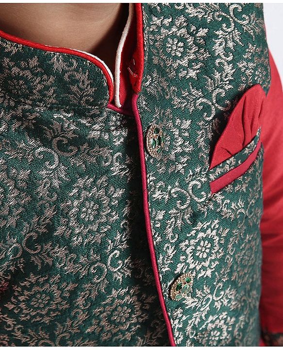 Babyhug Full Sleeves Kurta & Dhoti With Zardosi Jacket - Red