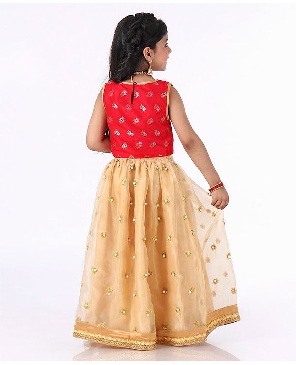 Babyhug Sleeveless Choli with Lehenga Floral Embroidery - Red Golden - 4-5Y Red