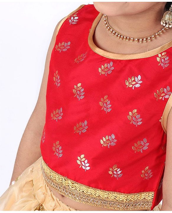Babyhug Sleeveless Choli with Lehenga Floral Embroidery - Red Golden - 4-5Y Red