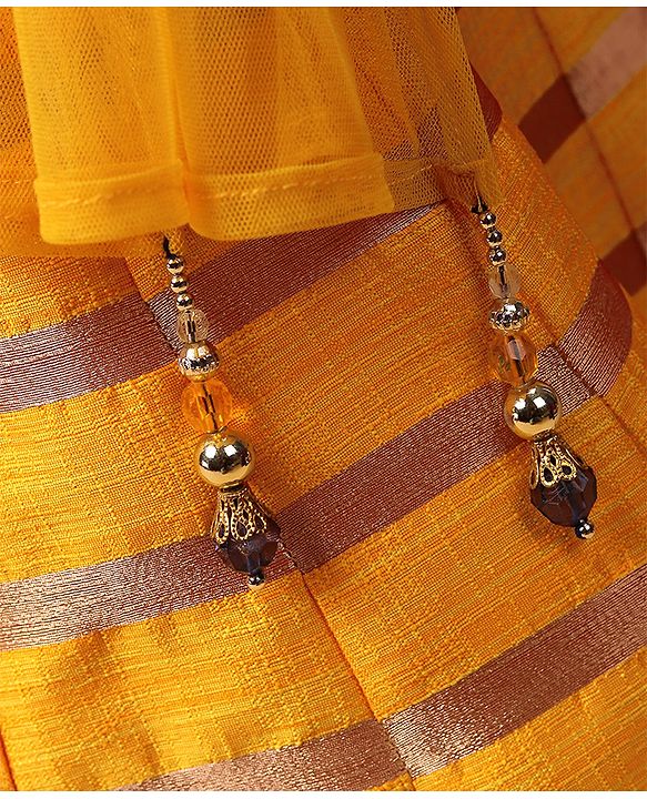Babyhug Three Fourth Sleeves Choli With Striped Lehenga & Dupatta Embellished - Navy Yellow