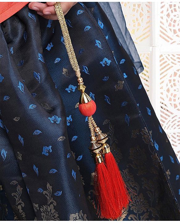 Babyhug Bell Sleeves Choli And Lehenga With Dupatta Zardosi Work - Coral Blue