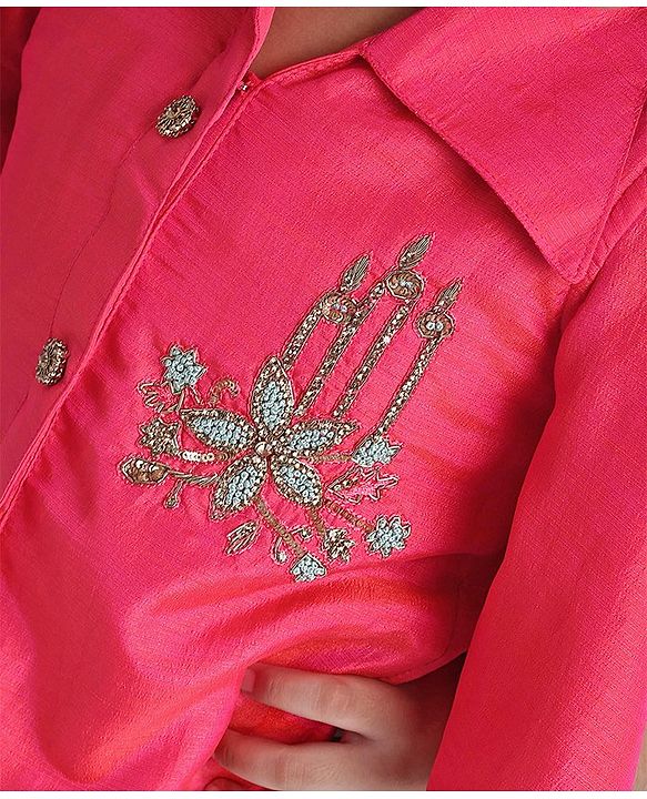 Babyhug Angel Sleeves Jardosi Work Choli With Lehenga & Dupatta Abstract Print - Pink Grey