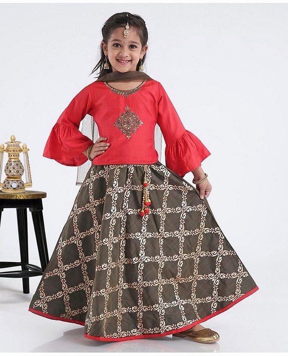 Babyhug Half Sleeves Floral Print Lehenga Set - Grey Pink - 18-24m Pink