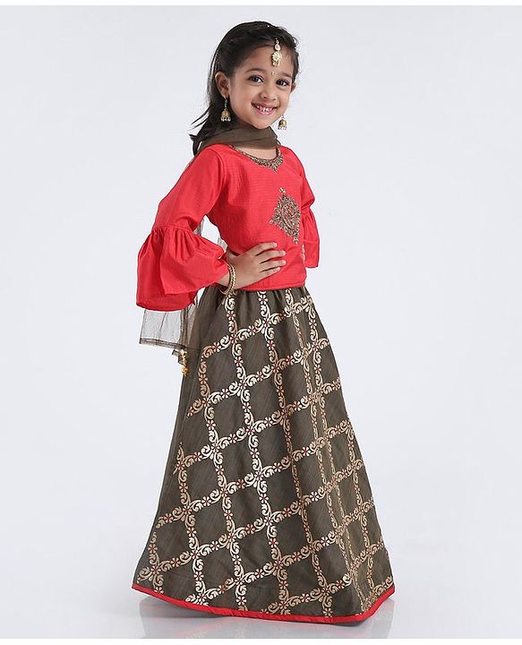 Babyhug Half Sleeves Floral Print Lehenga Set - Grey Pink - 18-24m Pink