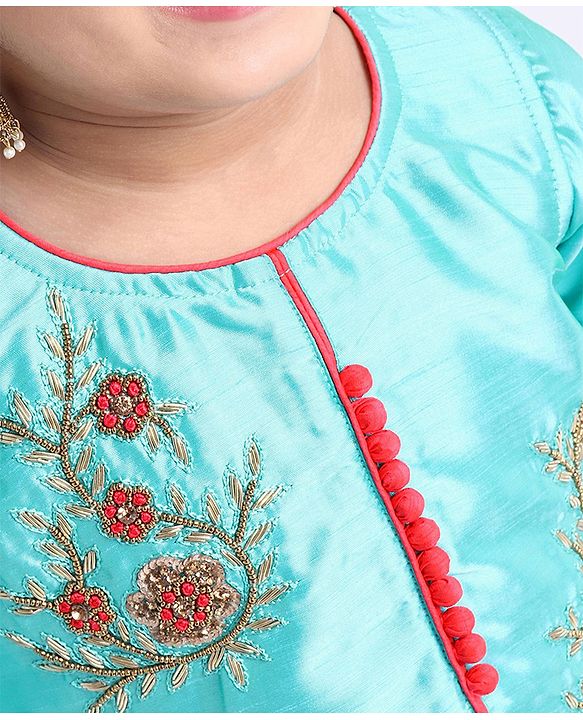 Babyhug Bell Sleeves Choli And Lehenga With Dupatta - Blue Pink