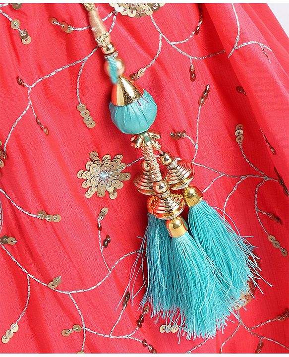 Babyhug Bell Sleeves Choli And Lehenga With Dupatta - Blue Pink