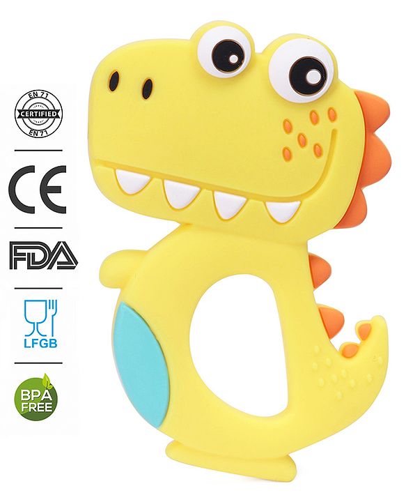Babyhug Dino Shaped 100 % Silicone Teether - Yellow