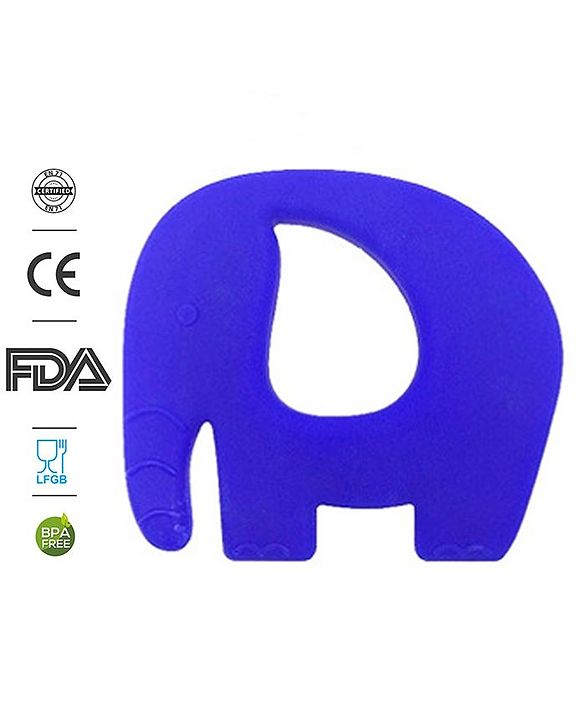 Babyhug Elephant Shaped 100% Silicone Teether - Blue - 8 x 7 cm Blue
