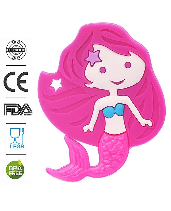 Babyhug 100% Silicone Teether Mermaid Print - Pink