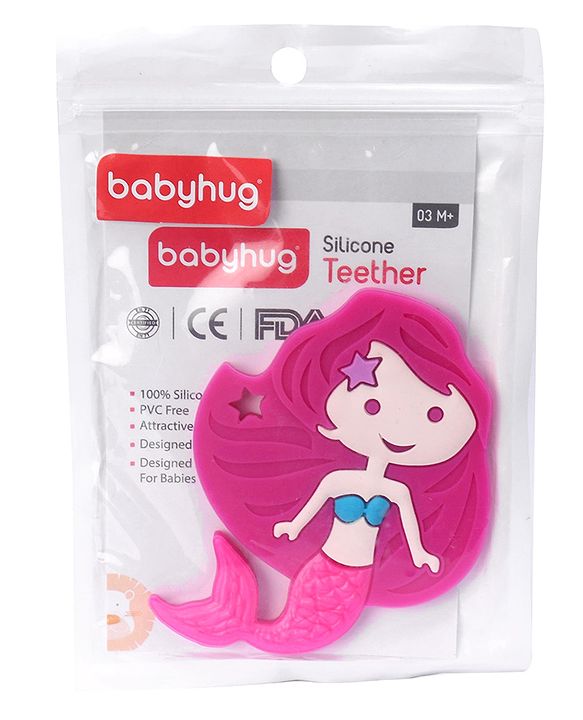 Babyhug 100% Silicone Teether Mermaid Print - Pink