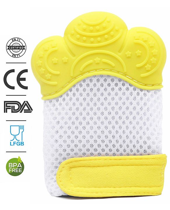 Babyhug Silicone Teether Mitten Glove Mitten Print - Yellow
