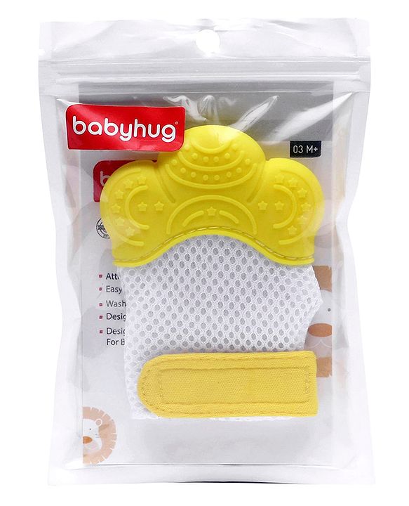 Babyhug Silicone Teether Mitten Glove Mitten Print - Yellow