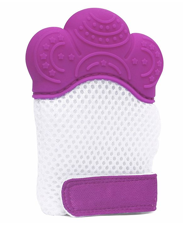 Babyhug Silicone Teether Mitten Glove Mitten Print - Purple - 10.2 x 7 x 1.5 cm Pink