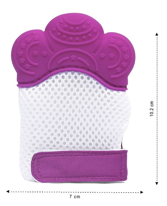 Babyhug Silicone Teether Mitten Glove Mitten Print - Purple - 10.2 x 7 x 1.5 cm Pink