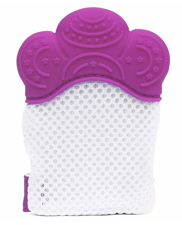 Babyhug Silicone Teether Mitten Glove Mitten Print - Purple - 10.2 x 7 x 1.5 cm Pink