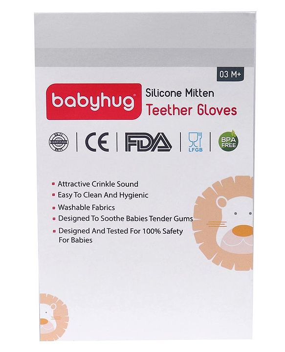 Babyhug Silicone Teether Mitten Glove Mitten Print - Purple - 10.2 x 7 x 1.5 cm Pink