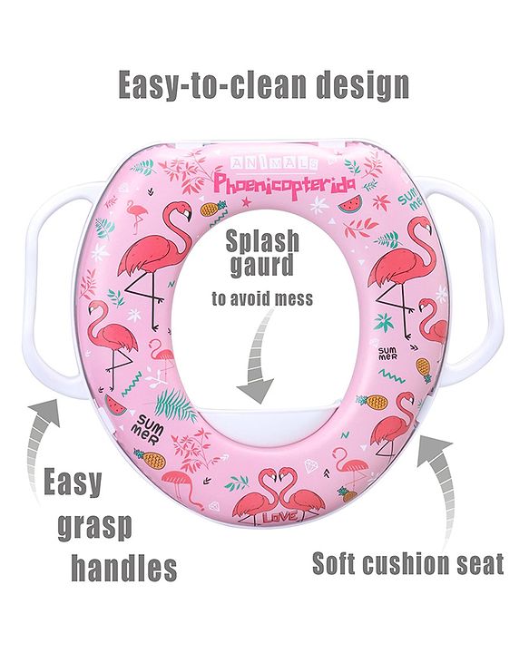 Babyhug Soft Potty Seat With Handle Flamingo Print - Pink