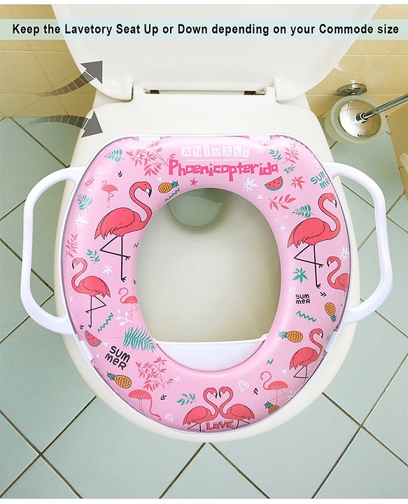 Babyhug Soft Potty Seat With Handle Flamingo Print - Pink