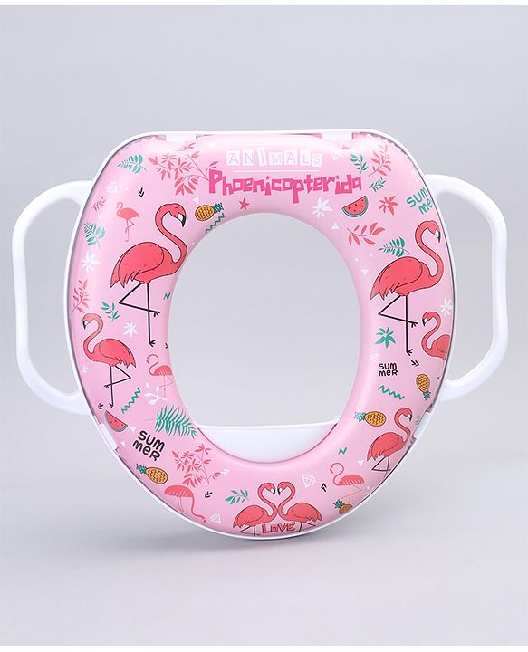 Babyhug Soft Potty Seat With Handle Flamingo Print - Pink