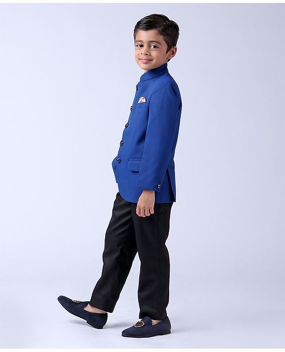Babyhug Full Sleeves Party Wear Blazer And Trouser - Blue Black