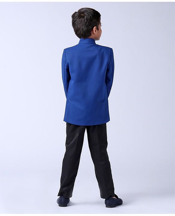 Babyhug Full Sleeves Party Wear Blazer And Trouser - Blue Black