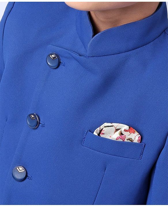 Babyhug Full Sleeves Party Wear Blazer And Trouser - Blue Black