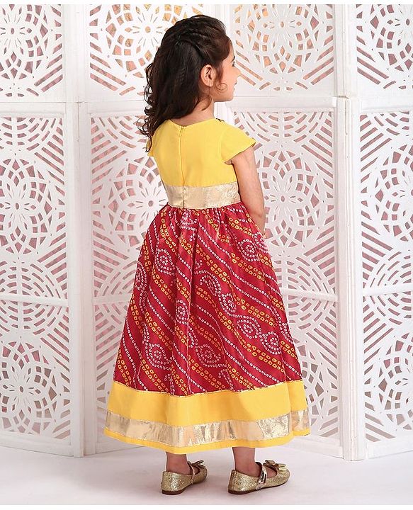 Babyhug Cap Sleeves Ethnic Dress Baandhani Print - Yellow Red - 18-24m Yellow