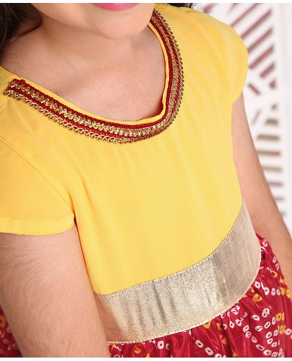 Babyhug Cap Sleeves Ethnic Dress Baandhani Print - Yellow Red - 18-24m Yellow