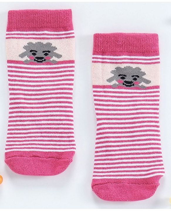 Cute Walk by Babyhug Striped  Antibacterial Ankle Length Socks - Pink