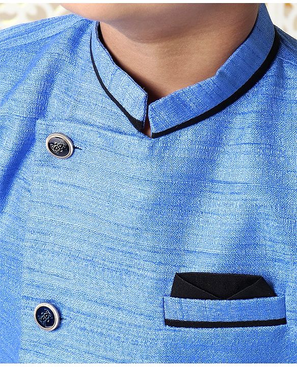 Babyhug Full Sleeves Sherwani With Pocket Square - Blue