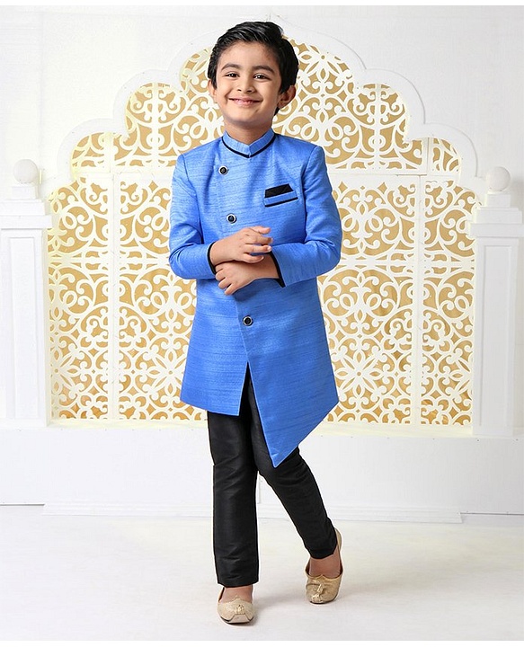 Babyhug Full Sleeves Sherwani With Pocket Square - Blue - 2-3Y Blue