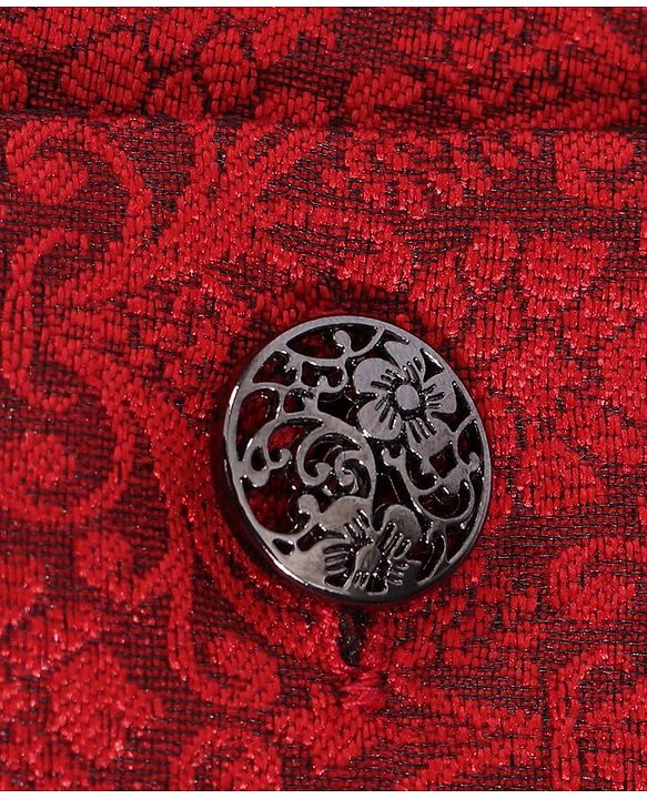 Babyhug Full Sleeves Abstract Woven Asymmetric Sherwani - Marroon Black