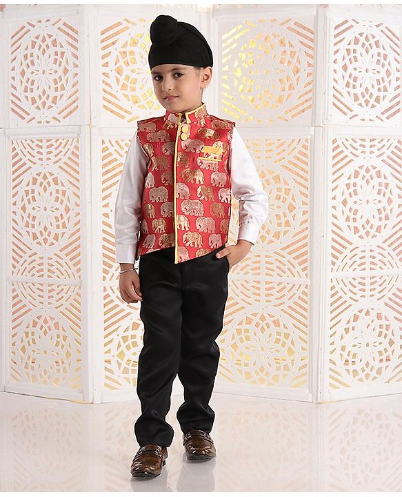 Babyhug Full Sleeves 3 Piece Party Suit - Red - 4-5Y Red