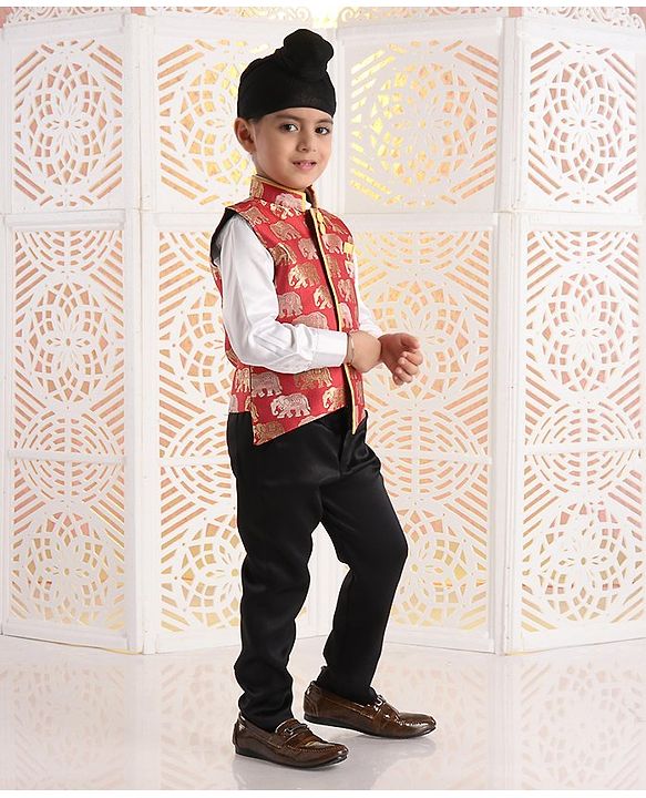 Babyhug Full Sleeves 3 Piece Party Suit - Red - 4-5Y Red
