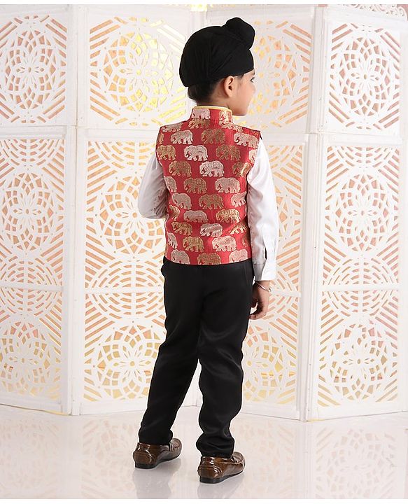 Babyhug Full Sleeves 3 Piece Party Suit - Red - 4-5Y Red