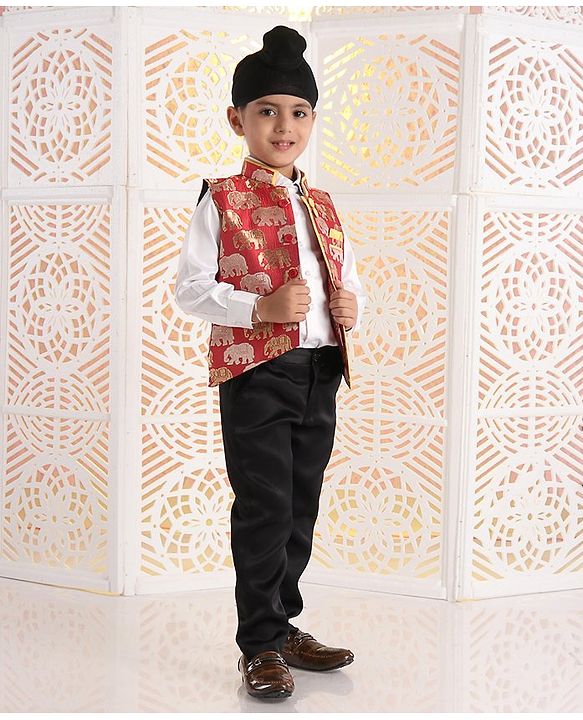 Babyhug Full Sleeves 3 Piece Party Suit - Red - 4-5Y Red