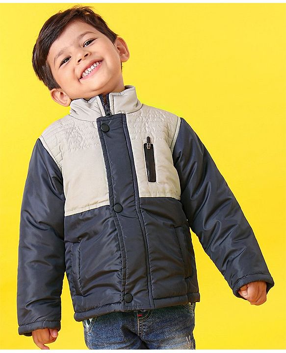 Babyhug Full Sleeves Padded Jacket With Side Pockets - Grey