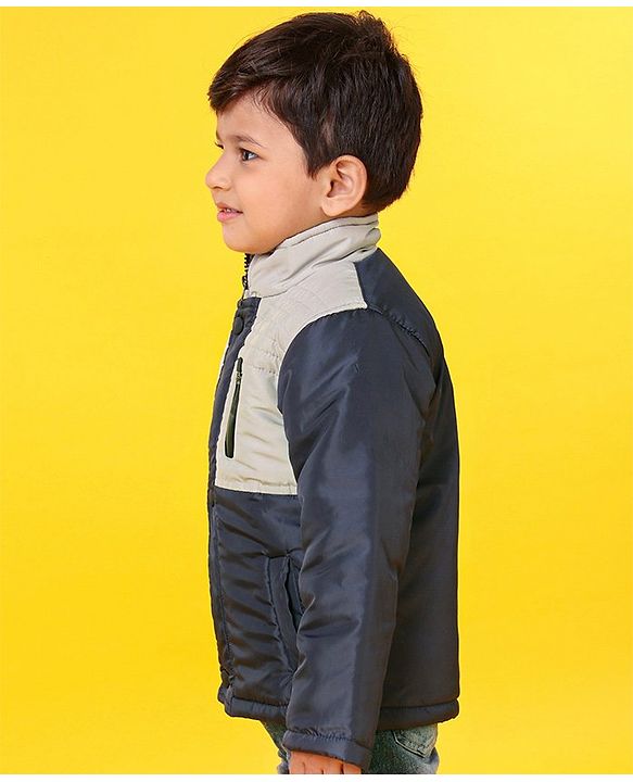 Babyhug Full Sleeves Padded Jacket With Side Pockets - Grey