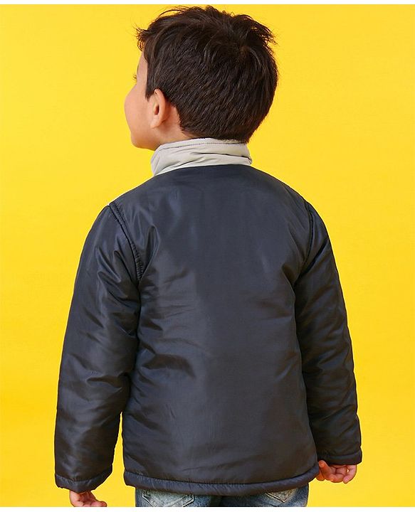 Babyhug Full Sleeves Padded Jacket With Side Pockets - Grey