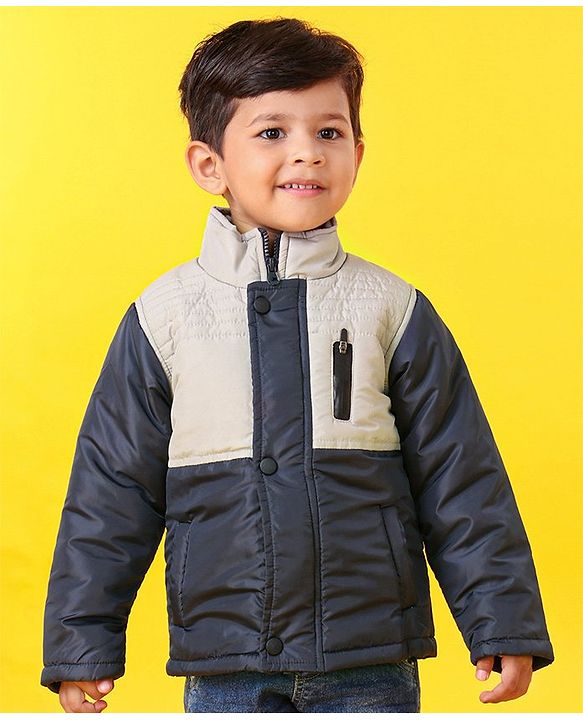 Babyhug Full Sleeves Padded Jacket With Side Pockets - Grey