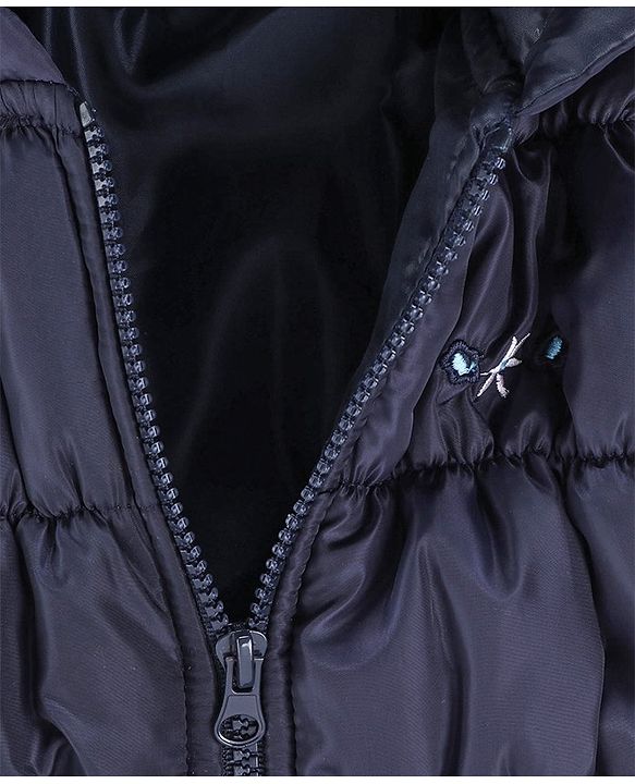 Babyhug Full Sleeves Padded Winter Jacket With Hood - Navy Blue